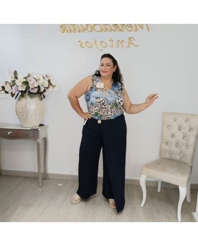 Pantalón Ligero Recto con Detalle de Cruce y Botón Dorado - Elegancia Chic Pantalón Ligero Recto con Detalle de Cruce y Botón Dorado - Elegancia Chic