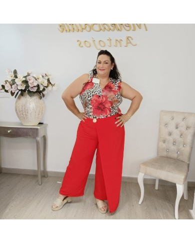 Pantalón Ligero Recto con Detalle de Cruce y Botón Dorado - Elegancia Chic Pantalón Ligero Recto con Detalle de Cruce y Botón Dorado - Elegancia Chic
