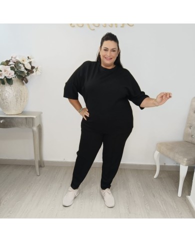 Conjunto Elegante: Camiseta de Manga Caída y Pantalón Recto Conjunto Elegante: Camiseta de Manga Caída y Pantalón Recto