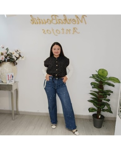 Pantalón Vaquero Brillo Campana: Estilo y Comodidad en Denim Pantalón Vaquero Brillo Campana: Estilo y Comodidad en Denim