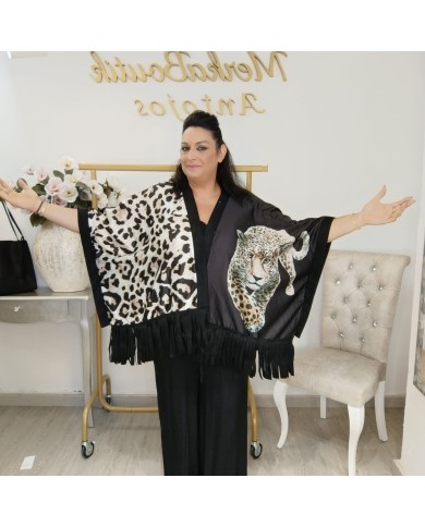 KIMONO FLECOS LEOPARDO NEGRO